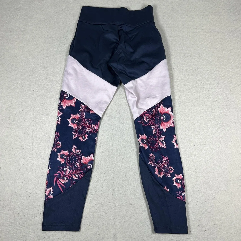 Nike Leggings Womens M‎ Blue Floral Colorblock Ankle Yoga Athletic 921644-471
